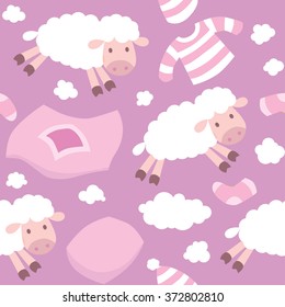 Seamless pattern with funny flying sheeps