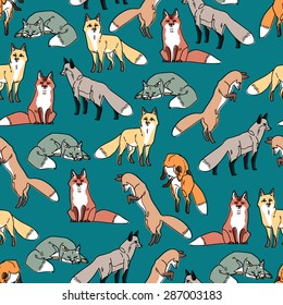 Seamless pattern with funny foxes