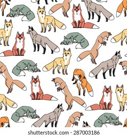 Seamless pattern with funny foxes