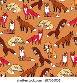 Seamless pattern with funny foxes
