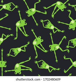 Seamless pattern with funny frog doing yoga.