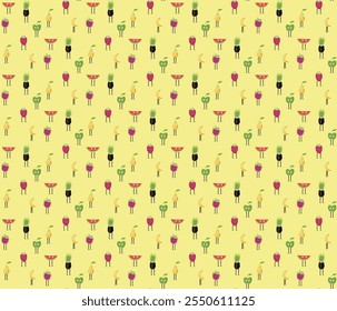 Seamless pattern with funny fruit characters