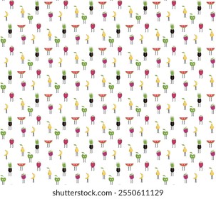 Seamless pattern with funny fruit characters