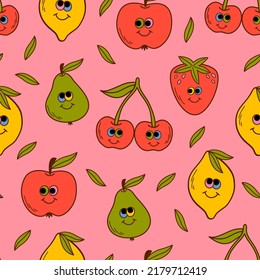 seamless pattern with  funny fruits and berries