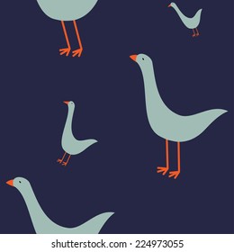 seamless pattern with funny geese on blue background