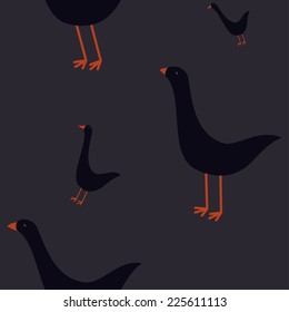 seamless pattern with funny geese on dark background