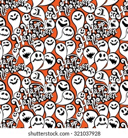 Seamless pattern with funny ghost. Happy Halloween background.
