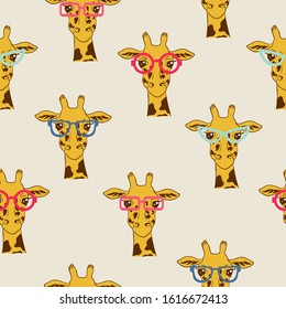 Seamless pattern with funny giraffes. Vector illustration.