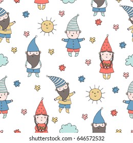 Seamless pattern with funny gnomes