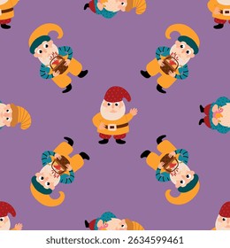 Seamless pattern with funny gnomes. Endless textures for your design
