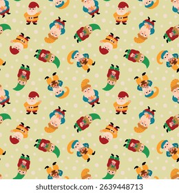 Seamless pattern with funny gnomes. Endless textures for your design	
