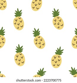 Seamless pattern with funny hand drawn pineapples. Vector illustration isolated on white background for your design