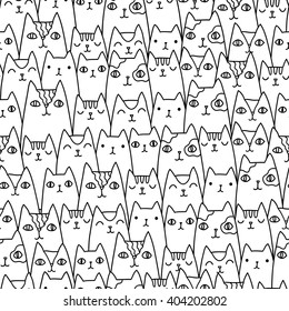 Seamless pattern with funny hand drawn cats. Animals vector illustration with adorable kittens. Tillable background for your fabric, textile design, wrapping paper or wallpaper.