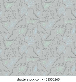 Seamless pattern. Funny hand drawn dinosaurs. Animals vector illustration. Adorable dino. Background for your fabric, textile design, wrapping paper.