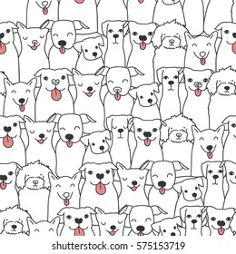 Seamless pattern with funny hand drawn dogs. Animals vector illustration with adorable pets. Tillable background for your fabric, textile design, wrapping paper or wallpaper.