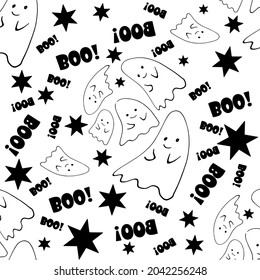 seamless pattern with funny hand-drawn doodle ghosts, vector