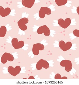 Seamless pattern with funny hearts. Valentine's Day print. Vector hand drawn illustration.