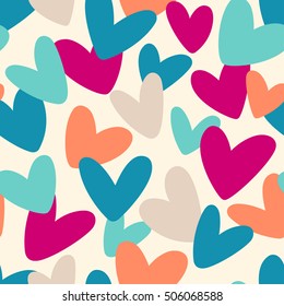 Seamless pattern with funny hearts. Vector romantic background