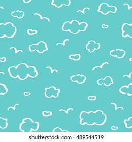 Seamless pattern. Funny heaven in the style of the doodle sketch. Handmade stylized texture