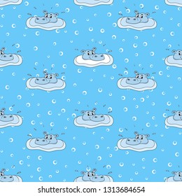 Seamless pattern with funny hippos.