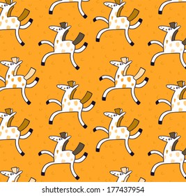 Seamless pattern with funny horses