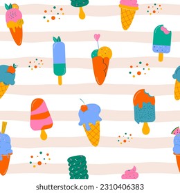 Seamless pattern funny ice cream hand-drawn