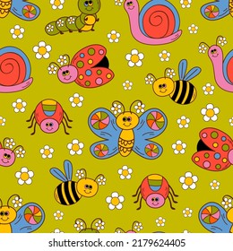 seamless pattern with funny  insects