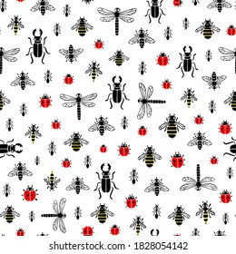 Seamless pattern with funny Insects. Vector  illustration for cover, fabric, wrapping paper, children's clothing