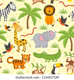 seamless pattern with funny jungle animals  -  vector illustration, eps