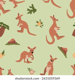 Seamless pattern with funny kangaroos. Design for fabric, textile, wallpaper, packaging