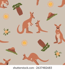Seamless pattern with funny kangaroos. Design for fabric, textile, wallpaper, packaging	
