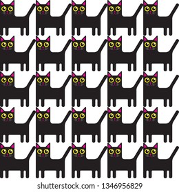 Seamless pattern with funny kawaii black cats for fabric, texture, background, prints