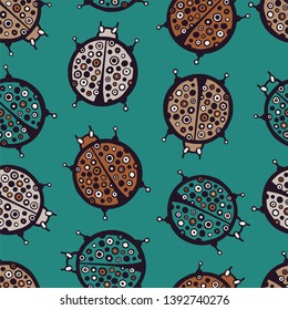 Seamless pattern with funny ladybugs.