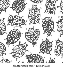 Seamless pattern with funny ladybugs.