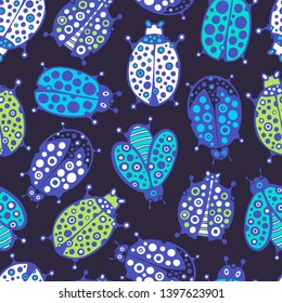 Seamless pattern with funny ladybugs