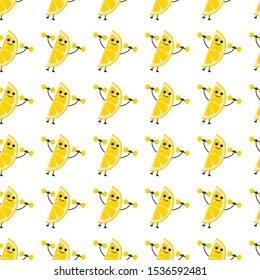 Seamless pattern with funny lemon slice