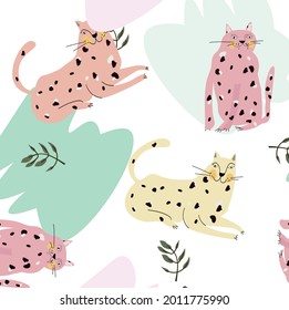 seamless pattern with funny leopards. pritn for fabric with tigers. A picture with kind cats