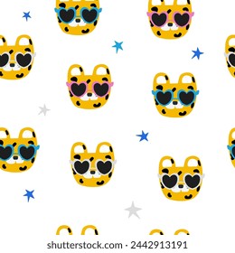Seamless pattern with funny leopards. Vector hand drawn illustration.