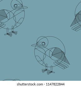 Seamless pattern with funny line birds