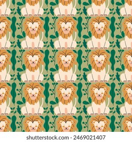 Seamless pattern with funny lion. Modern baby cover, print for typography. Vector