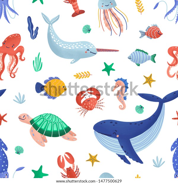 Vector De Stock Libre De Regalias Sobre Patron Sin Inconvenientes Con Animales Marinos1477500629