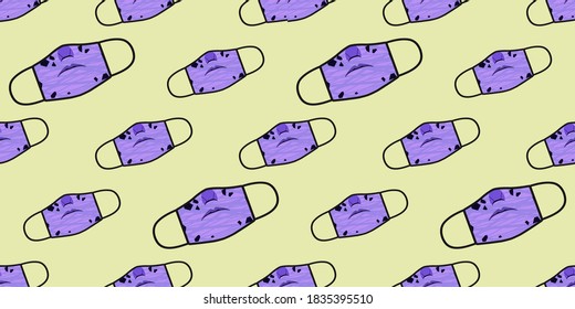 Seamless pattern of funny masks in mask design. Face mask design template, dust protection and breathing medical respiratory. Suits for Decorative Paper, Packaging, Covers, Gift Wrap etc. 