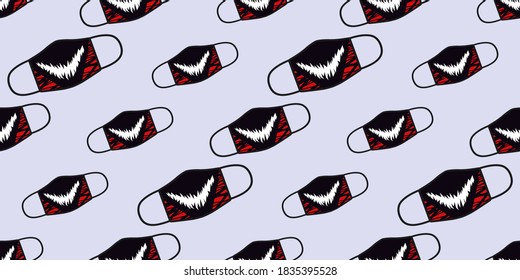Seamless pattern of funny masks in mask design. Face mask design template, dust protection & breathing medical respiratory. Suits for Decorative Paper, Packaging, Covers, Gift Wrap etc. 