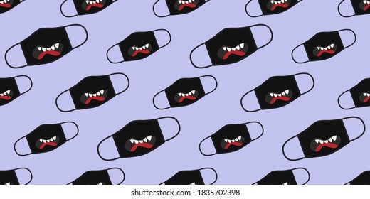 Seamless pattern of funny masks in mask design. Face mask design template, dust protection & breathing medical respiratory. Suits for Decorative Paper, Packaging, Covers, Gift Wrap etc. 