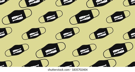 Seamless pattern of funny masks in mask design. Face mask design template, dust protection & breathing medical respiratory. Suits for Decorative Paper, Packaging, Covers, Gift Wrap etc. 