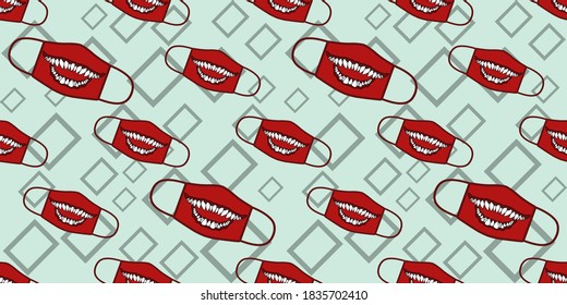 Seamless pattern of funny masks in mask design. Face mask design template, dust protection & breathing medical respiratory. Suits for Decorative Paper, Packaging, Covers, Gift Wrap etc. 