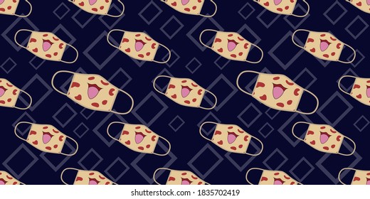 Seamless pattern of funny masks in mask design. Face mask design template, dust protection & breathing medical respiratory. Suits for Decorative Paper, Packaging, Covers, Gift Wrap etc. 