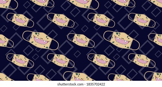 Seamless pattern of funny masks in mask design. Face mask design template, dust protection & breathing medical respiratory. Suits for Decorative Paper, Packaging, Covers, Gift Wrap etc. 