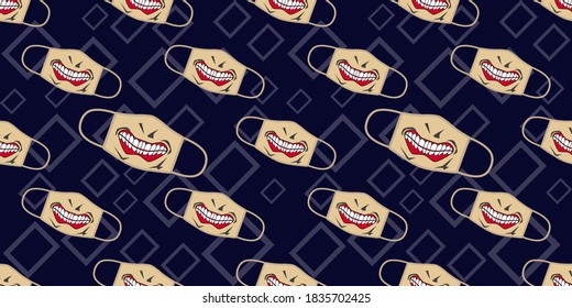 Seamless pattern of funny masks in mask design. Face mask design template, dust protection & breathing medical respiratory. Suits for Decorative Paper, Packaging, Covers, Gift Wrap etc. 