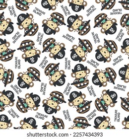 Seamless pattern of funny monkey pirate, Can be used for t-shirt print, Creative vector childish background for fabric textile, nursery wallpaper and other decoration.